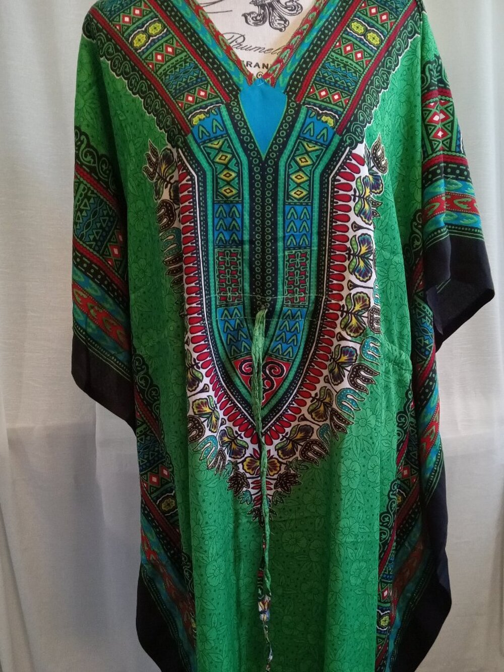 Dashiki Dress Kaftan Poncho Hippie Drawstring Djabella Green One Size